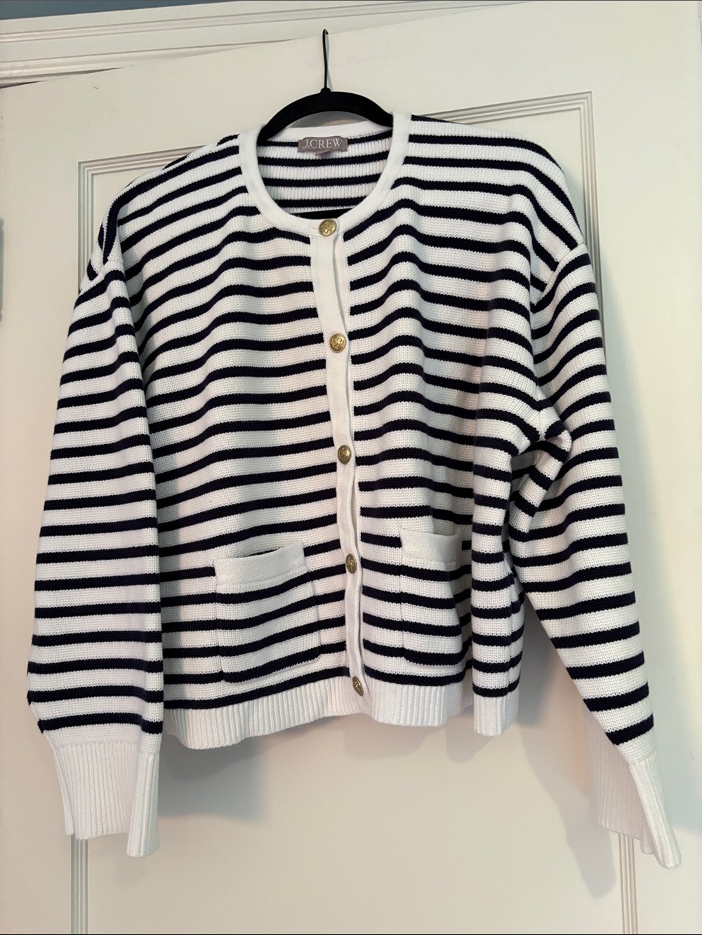 J.Crew Emilie Relaxed Sweater Jacket in Navy Stripe